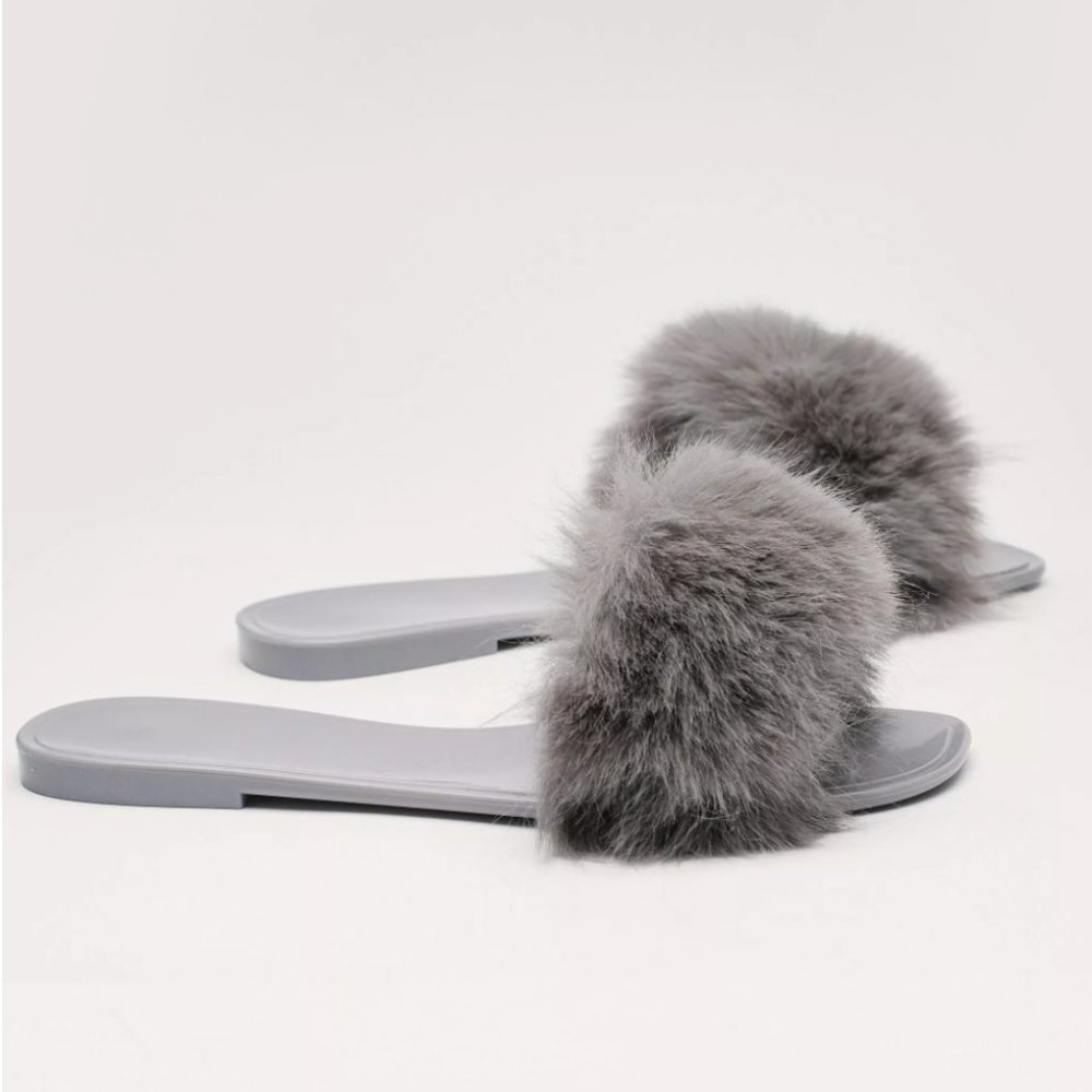 NEW Faux Fur Slip On Flat Sandals